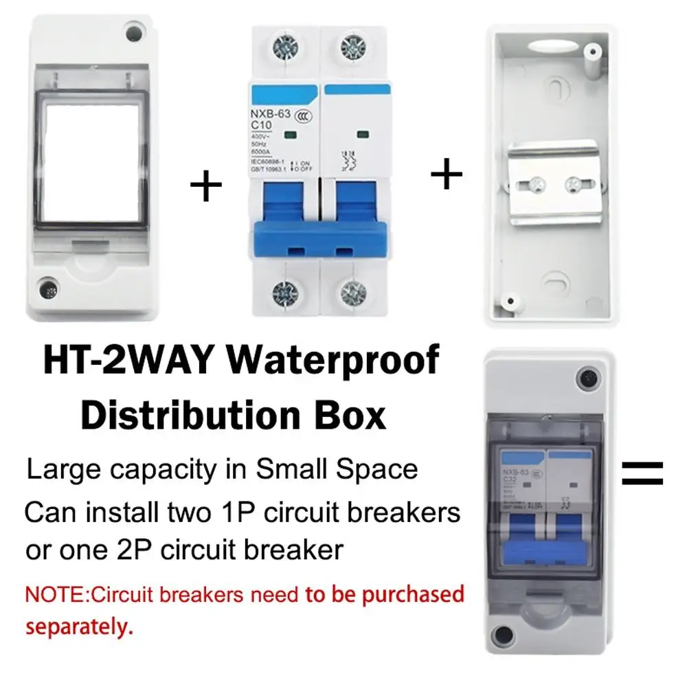 1Pcs HT-2 Waterproof Distribution Box IP65 Waterproof 2 Way Solar Junction Box UV Protection Flame Retardant MCB Protection Box