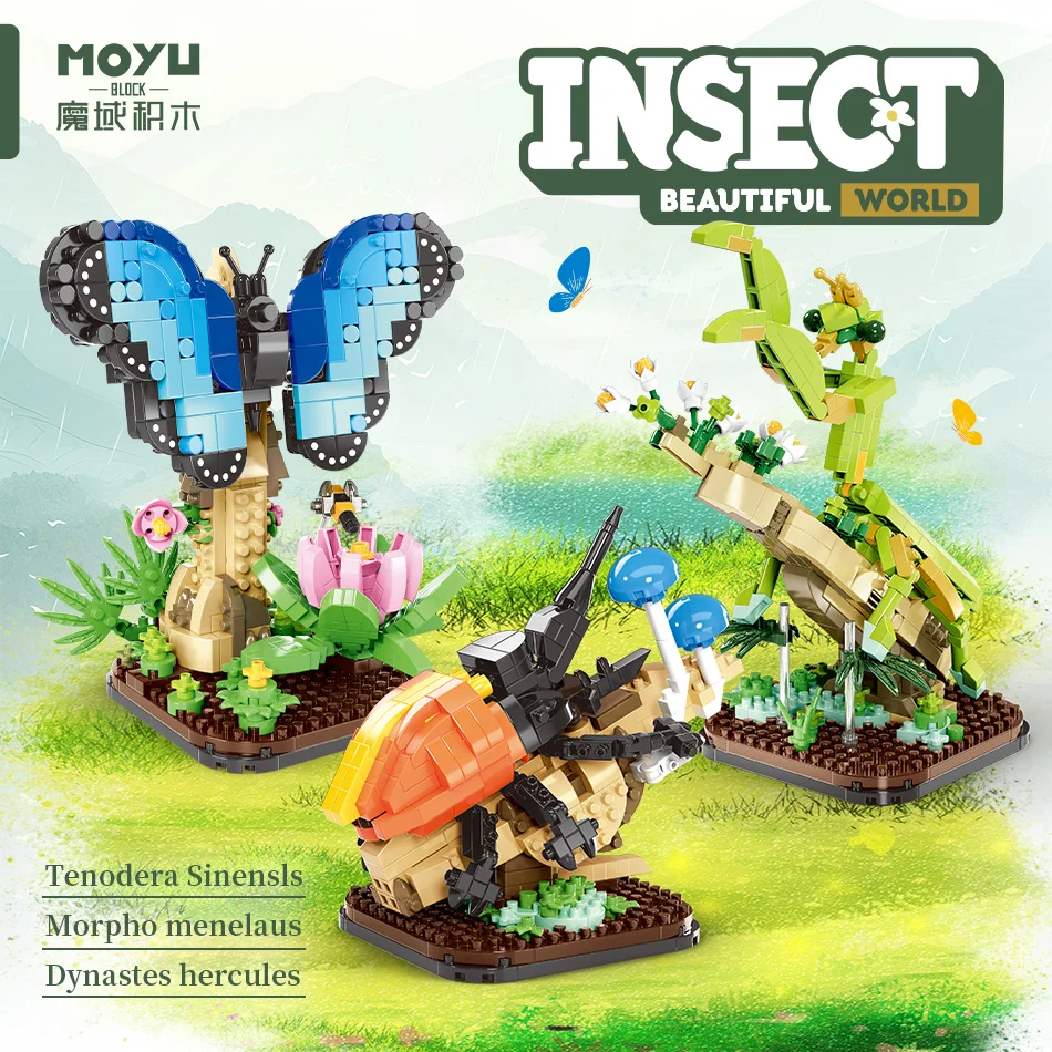 Creative insect miniature desktop decorations micro building blocks 3d three-dimensional biological models children's gift