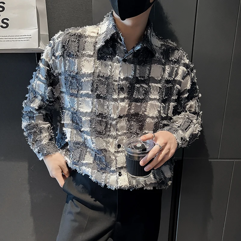 

Men's Spring High Quality Plaid Long Sleeve Shirts/Male Fashion Slim Fit Streetwear Casual Shirts Men's Club Shirt 2XL