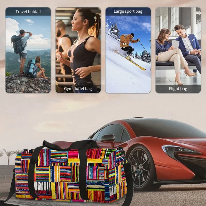 Bolsa de equipaje de gran capacidad con rejilla de rayas coloridas para niños y niñas, los mejores regalos, bolsa de mano de viaje con dibujos animados en 3D para niños