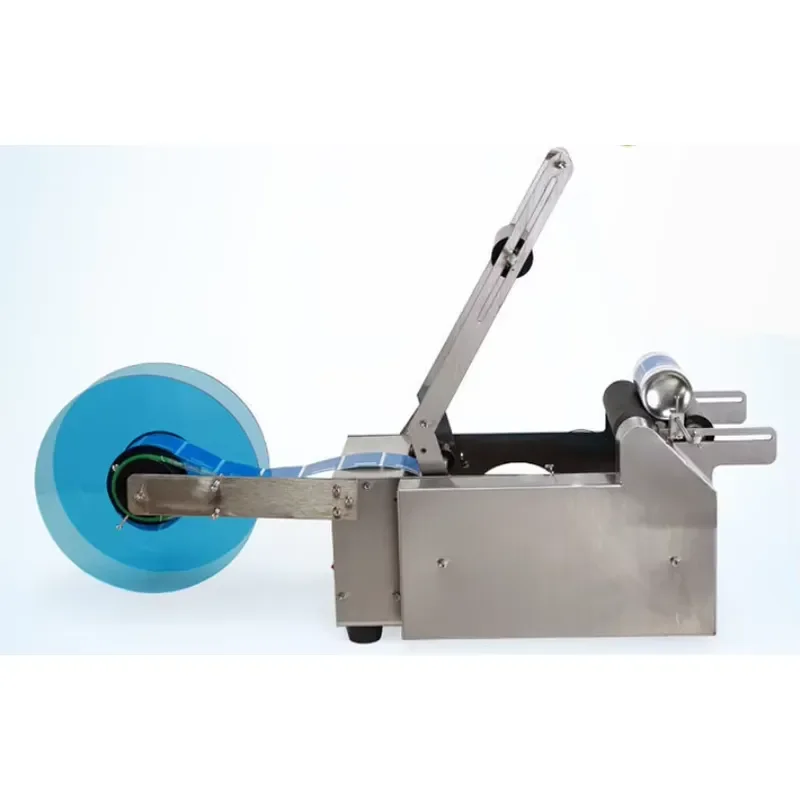 YAOMATEC Semi-automatic Round Bottle Labeling Machine, Small Handheld Glass Bottle Manual Labeling Machine.