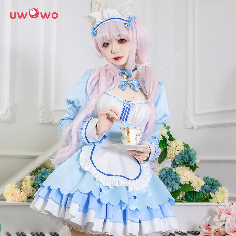 UWOWO Game NEKOPARA Vol.4 Vani Người Giúp Việc Mặc Trang Phục Hóa Trang Chocola Vani Màu Xanh Dễ Thương Đầm Nữ Cô Gái Trang Phục