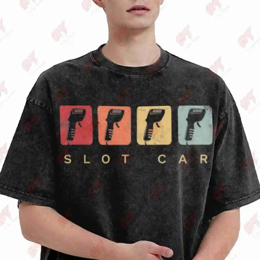 Slot Car Racing Retro 80S 90S Track Vintage Washed Tee Pure Cotton T-Shirt