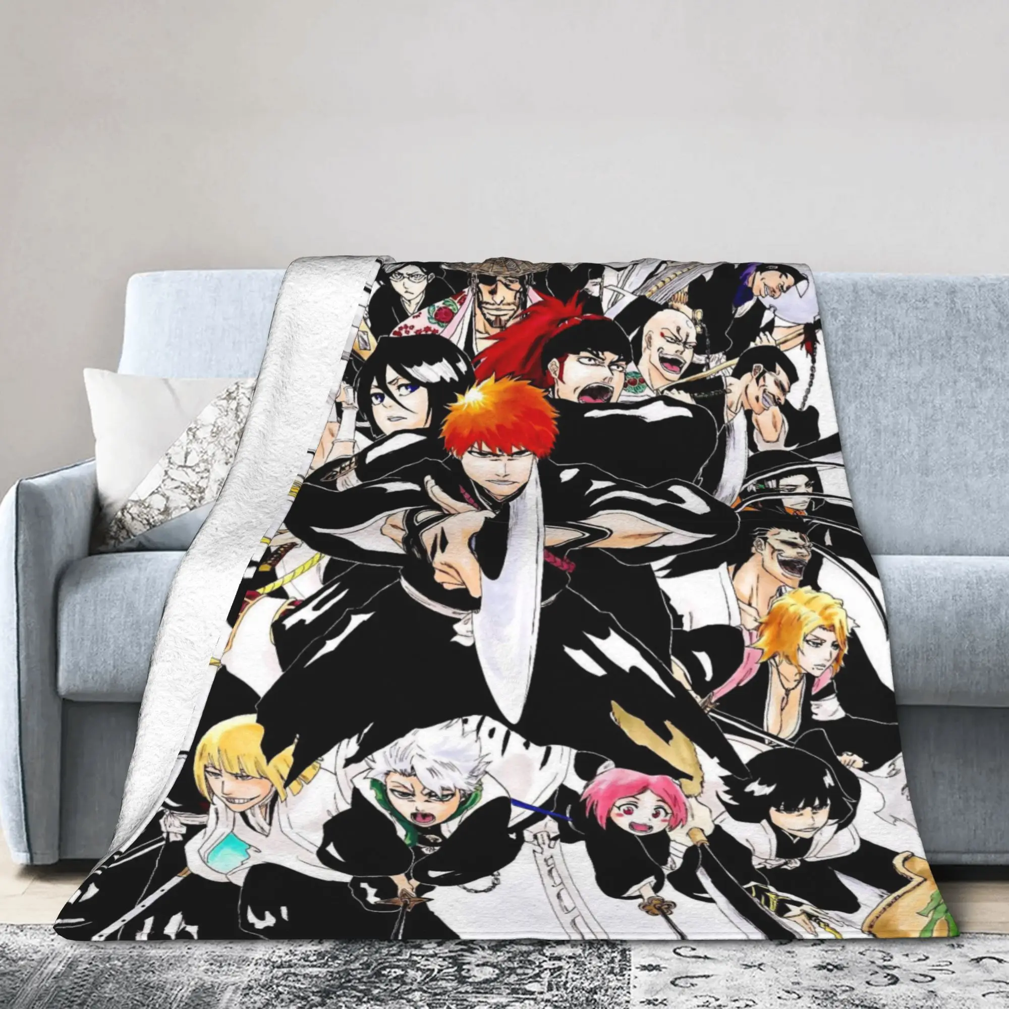 Kurosaki Ichigo Renji Rukia Blankets Bleaches Anime Plush Vintage Warm Throw Blankets for Home Spring/Autumn
