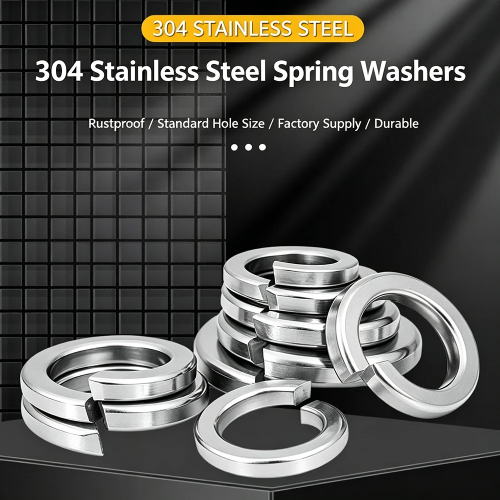 1020Piece Set of M2 M3 M4 M5 M6 M8 M10 M12 Stainless Steel Spring Washers to Enhance Bolt and Screw Tightening Force