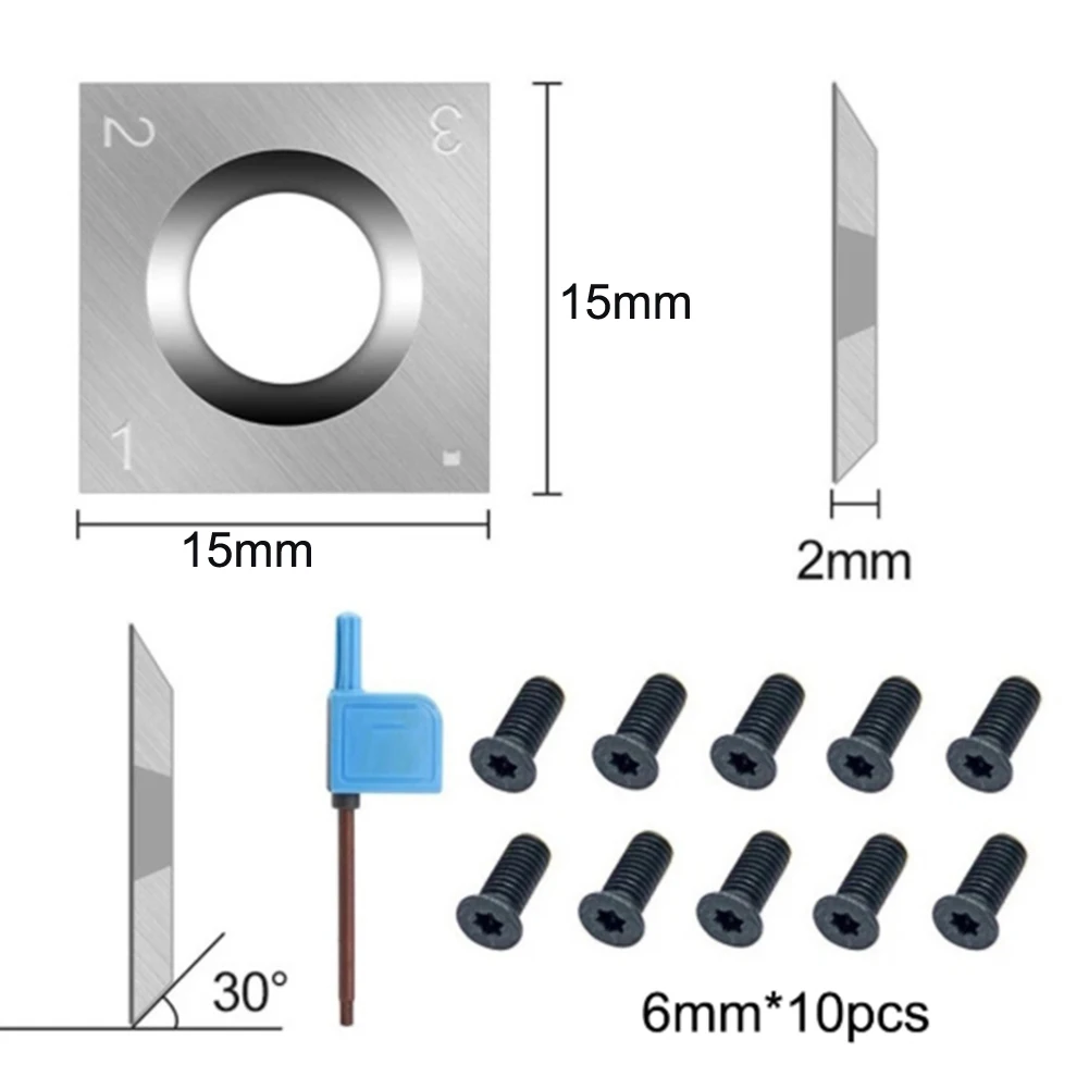 10pcs 15mm Square Carbide Inserts for Turning Straight Profiles and Near 90 Degree Internal Angles in Wood Processing