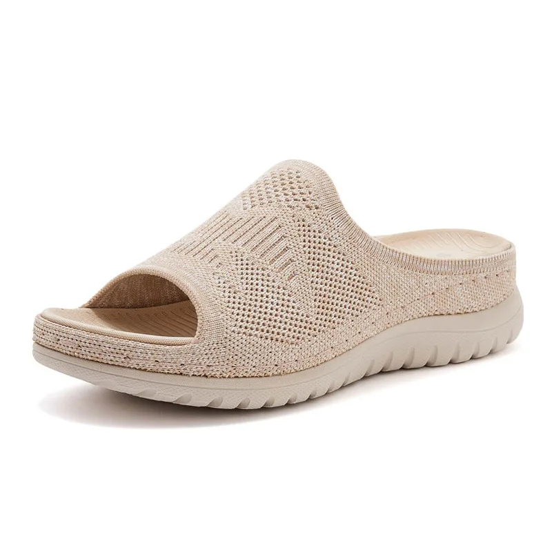 

2025 Summer Fashion Solid Color Knitted Elastic Fabric Surface Soft and Comfortable Heel Height 4CM Thick Bottom Women's Sandals