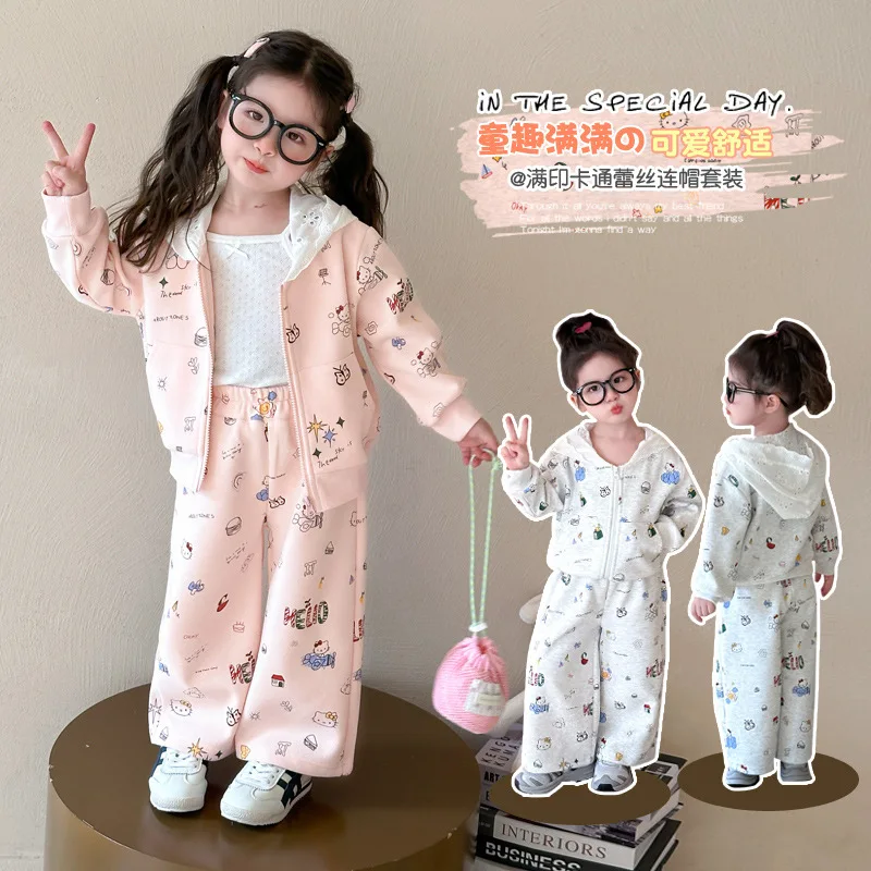 

Autumn Baby Girl Clothes Set Children Zipper Cartoon Sweatshirt Top and Pants Bottom 2 Pieces Suit Kid Cotton Fashion Tracksuit