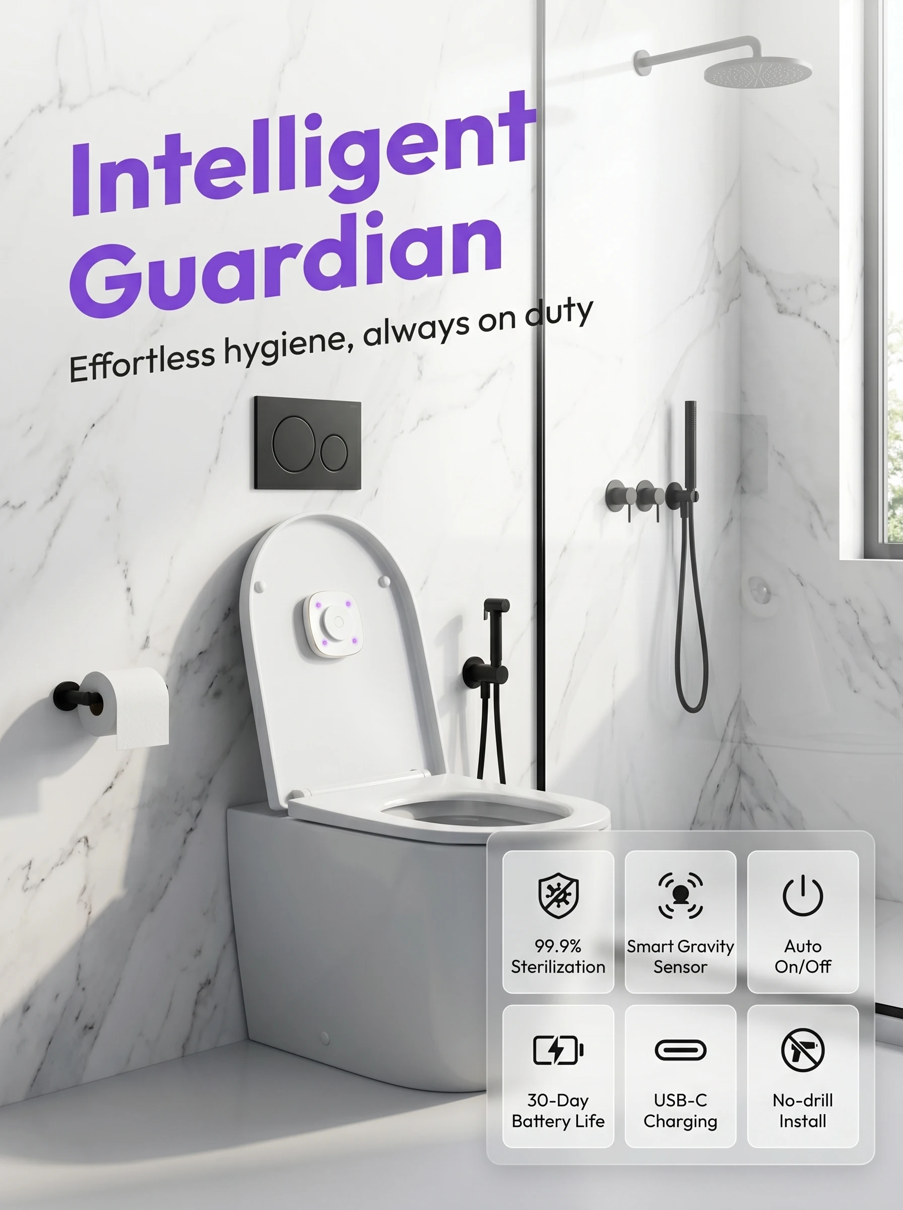2026 Neuer Intelligenter Toilettenreiniger Wandmontiert Sterilisierung USB-Aufladung LED-Toilettenlicht Tragbar für Zuhause Bad Reise – Detail 1