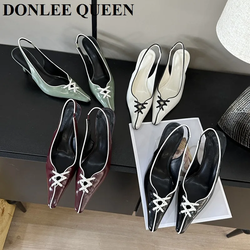 Women Shoes Slingback Sandals Brand Spring Footwear Elegant Pointed Toe High Heel Pumps Dress Shoe Mule Brand Narrow Band Sandal