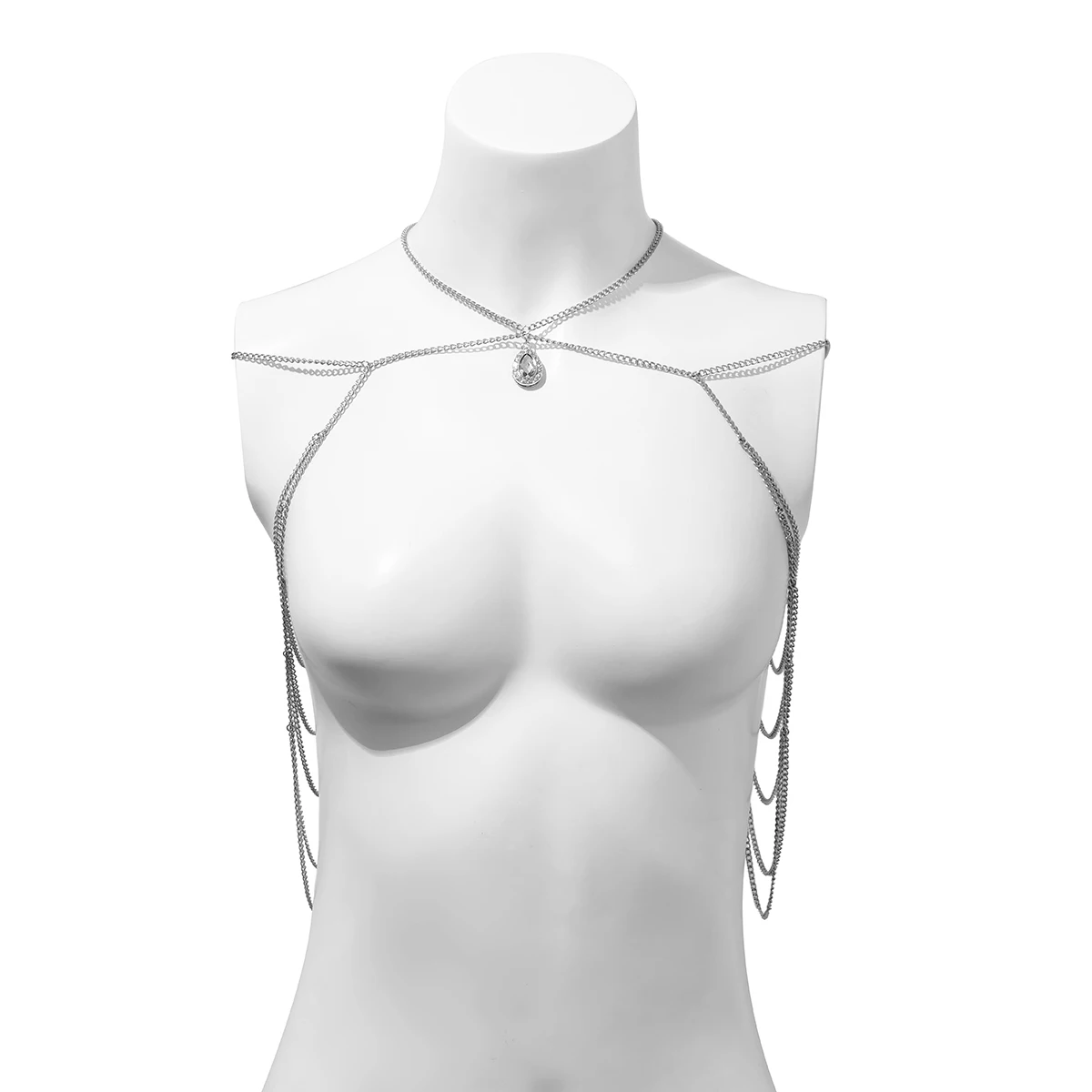 IngeSight.Z Punk Multilayer Crystal Pendant Shoulder Chain for Women Sexy Metal Chain Harness Necklace Body Jewelry Dropshipping