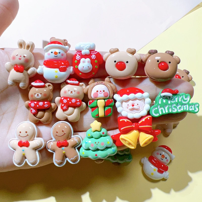 10 Pcs Cute Cartoon Christmas Deer Cookie Man Snowman Resin Scrapbook Diy Jewelry Wedding Children Gift Hairpin Accessories