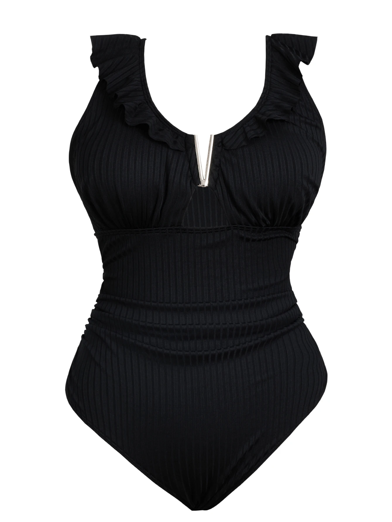 

【Большой размер】 Цельный купальник в рубчик, повседневный купальник без рукавов для пляжного отдыха, женский купальник для всех морей