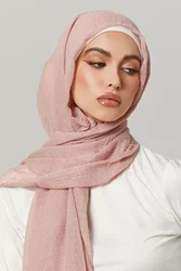 Bufanda de Hijab de algodón arrugado para mujer, chal musulmán, pañuelo liso, chales transpirables, capucha, Foulard femenino africano