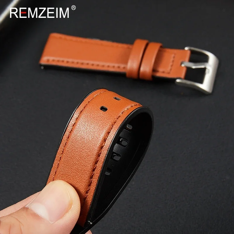 Men\'s Business Sports Silicone & Leather Quick Release Smartwatch Strap 20mm 22mm Universal Bracelet Watch Accessories