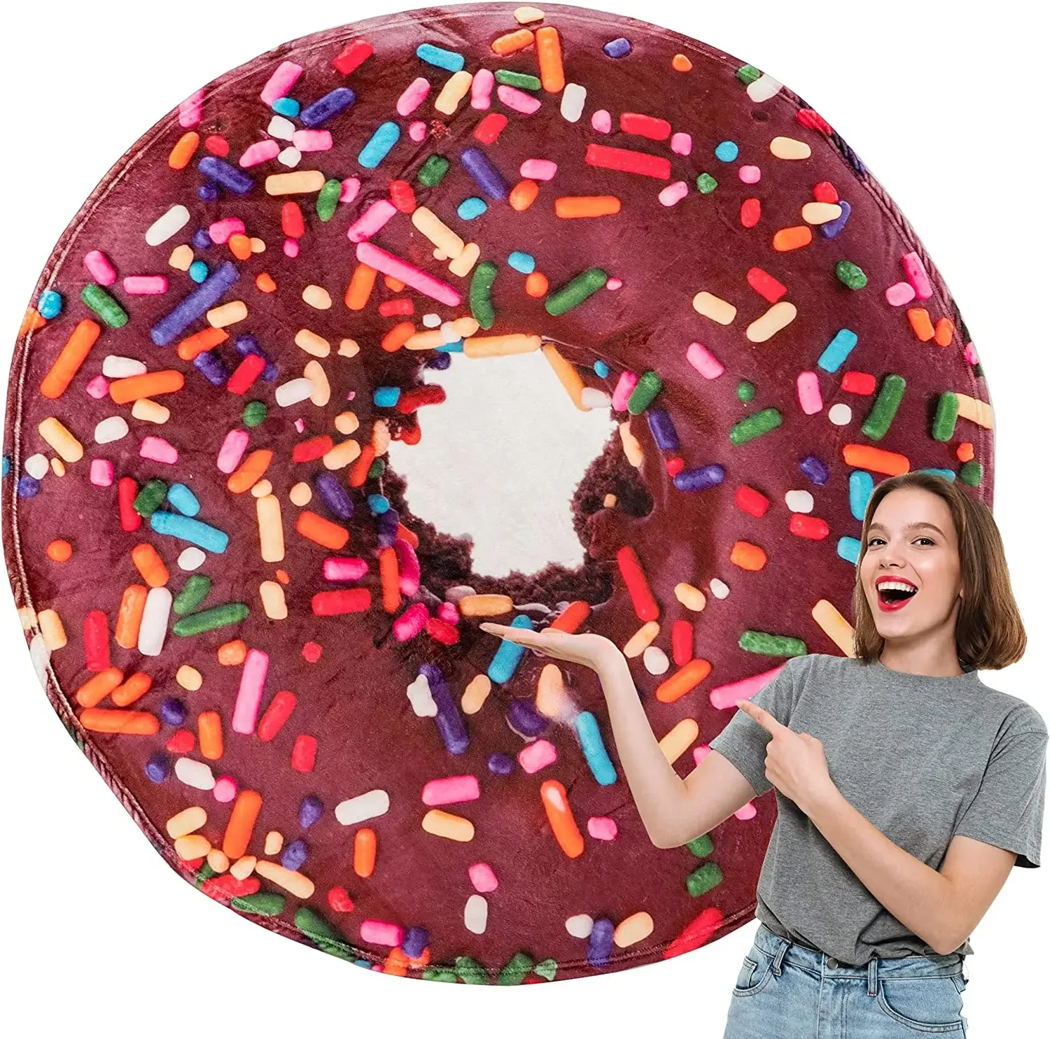 Novelty Giant Food Blanket Adult and Kids, Soft Flannel Round Coffee Glazed Donut Blanket for Indoors, Outdoors, Travel, Home