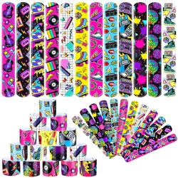 12Pcs 80s 90s Slap Bracelets Back to 80s 90s Throwback Theme Party Favors Snap Bracelets Kid Adults Classroom Prizes Party Decor