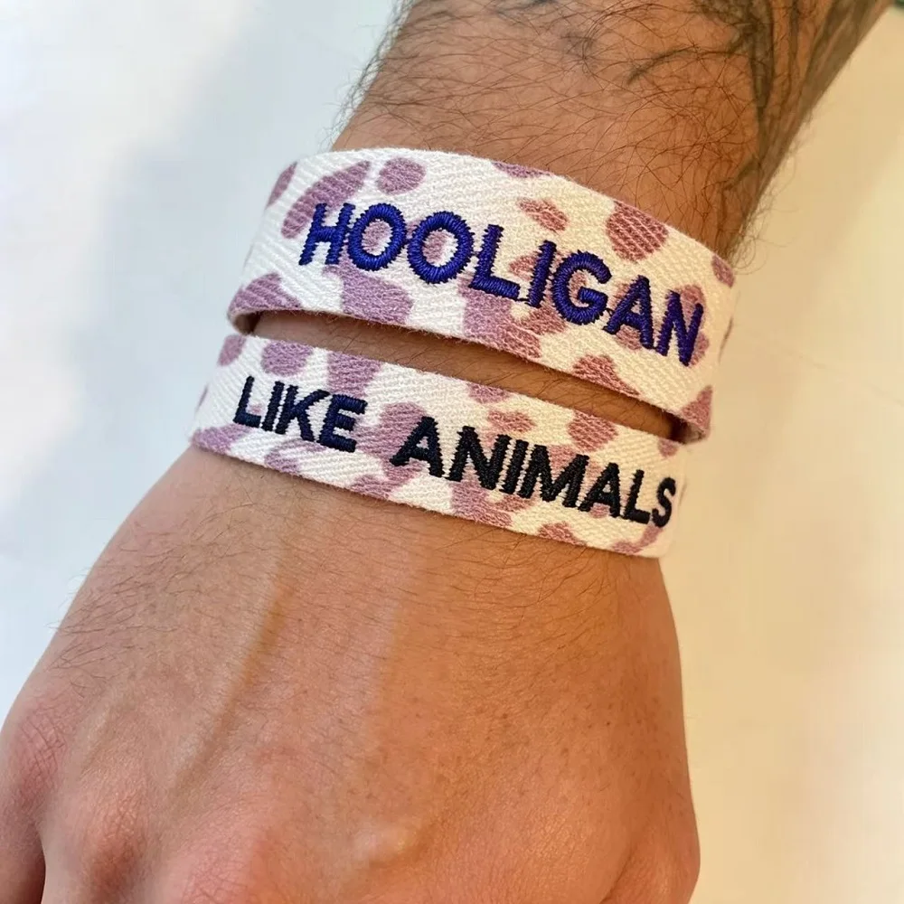 KPOP Woven Bracelet saying HOOLIGAN | LIKE ANIMALS | FYA Adjustable Fan Bracelet with Purple Charm