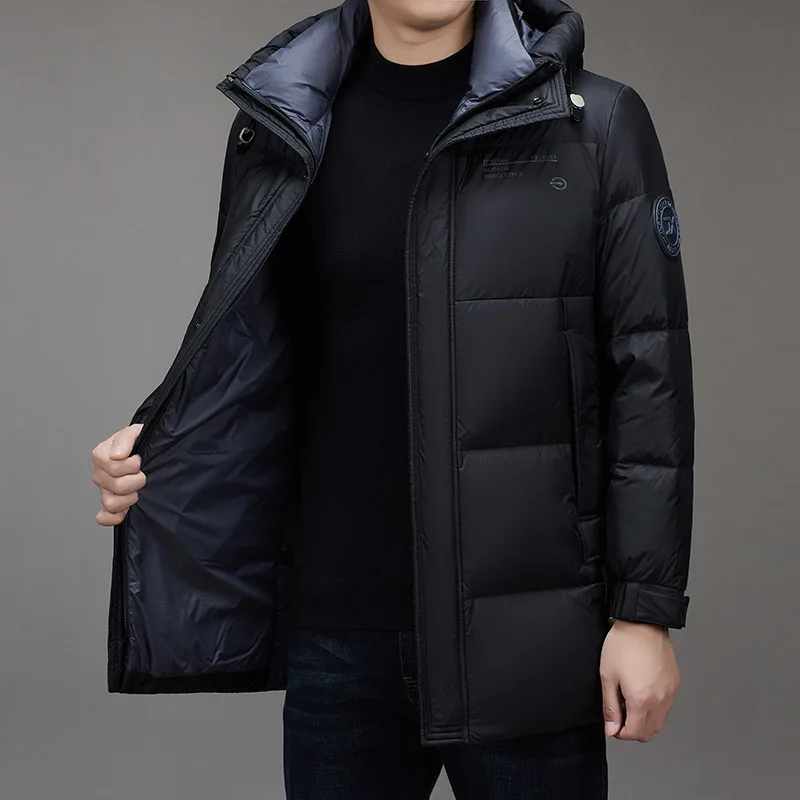 Winter Mid Length Down Jacket for Men\'s Hooded Warm and Loose Fitting Thickened Jacket