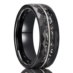 8mm Black Hammered Tungsten Carbide Ring Inlaid Guitar String Men's Engagement Wedding Band Comfortable Fit Jewelry Gifts