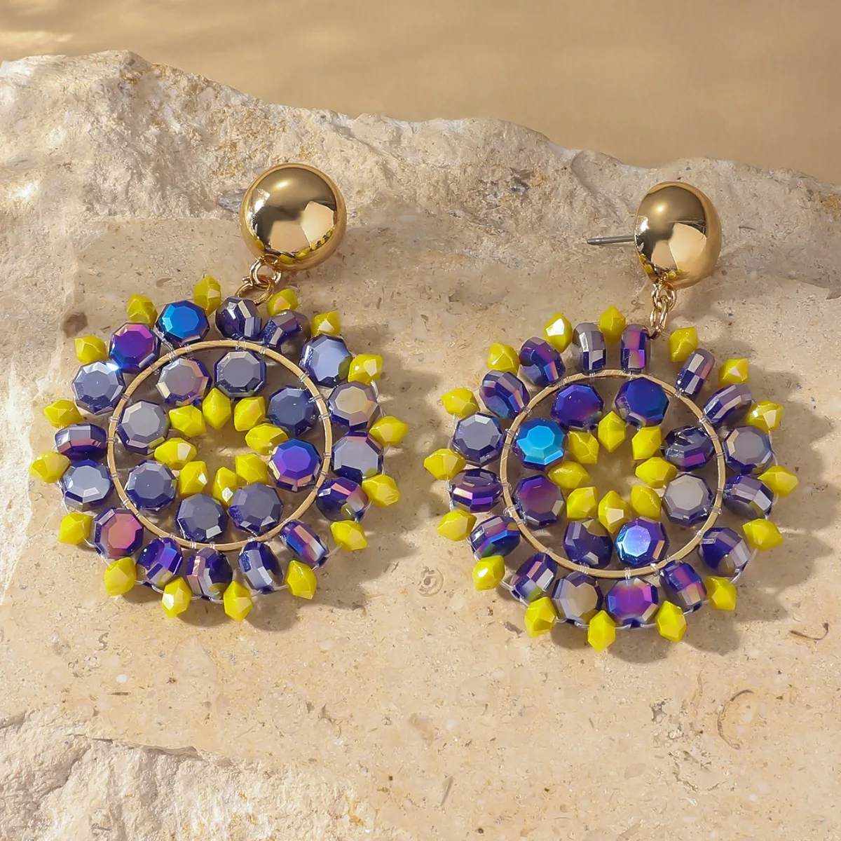 

ZGMXR-серьги из рисового бисера, круглые цветы, полые богемные серьги, ручное плетение, женское творчество из сплава, серьги из бисера