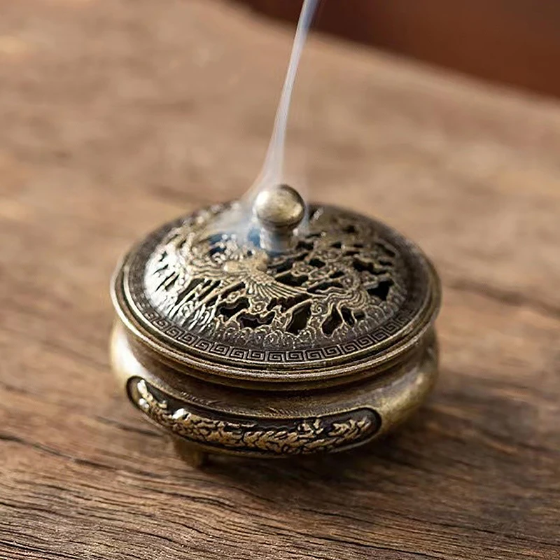 Dragon Phoenix Pocket Hollow Out Incense Stick Burner Brass Incense Holder Buddhist Utensils Incense Burner Lotus Incense Censer