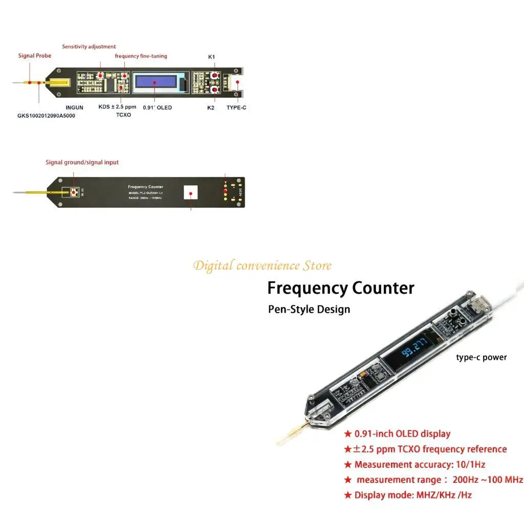 

97QA Портативный измеритель частоты с 0,91-дюймовым органическим светодиодным дисплеем, два выбора времени ворот, разрешение 1