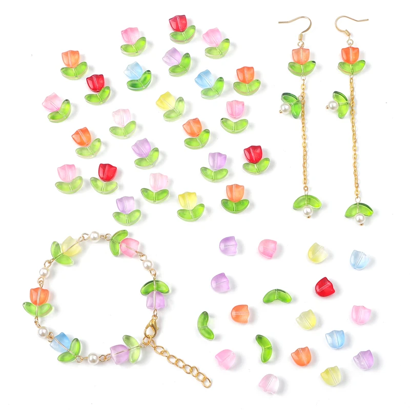 10 teile/beutel Transparent Kleine Tulpe Glas Blume Perlen Halskette Spacer Perlen Für DIY Schmuck Handgemachte Handwerk Zubehör