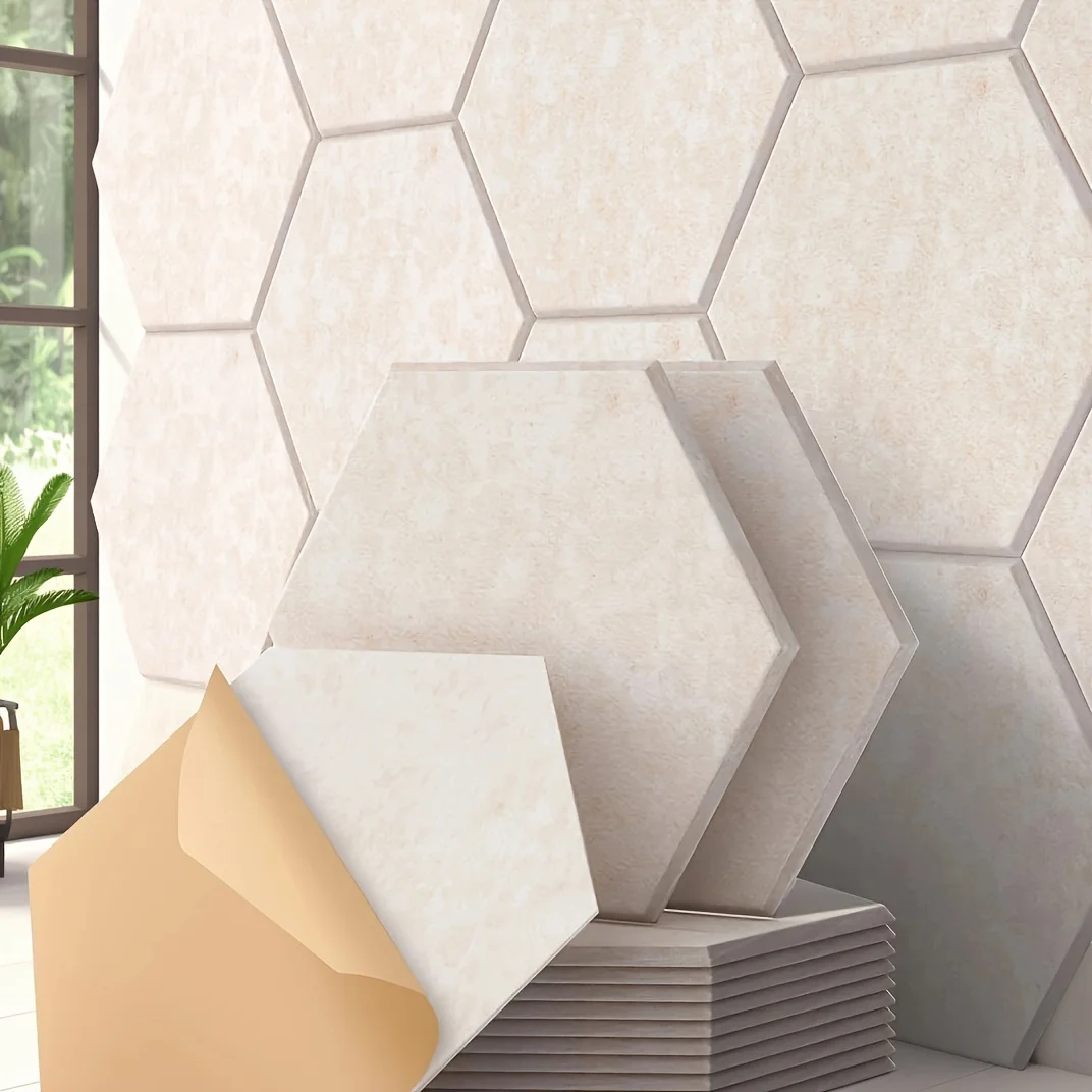 Hexagonal Self-Adhesive Acoustic Panels White Soundproof Foam Y-Lined Design Noise Absorption Echo Elimination