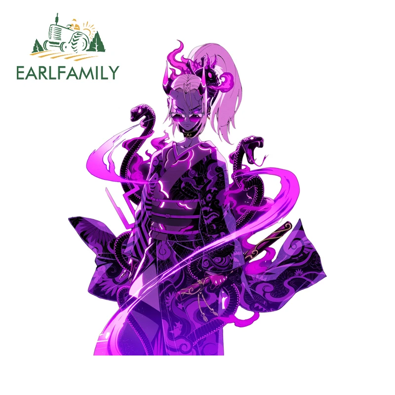 EARLFAMILY Japanese Neon Geisha Car Stickers Cool Purple Anime Vinyl Car Wrap Decal Fashion Trunk Decal Refrigerators Decor