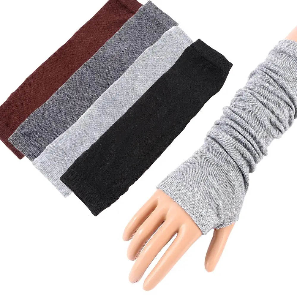 Guantes largos sin dedos para mujer, manoplas de mano negras, calentadores femeninos, moda de invierno