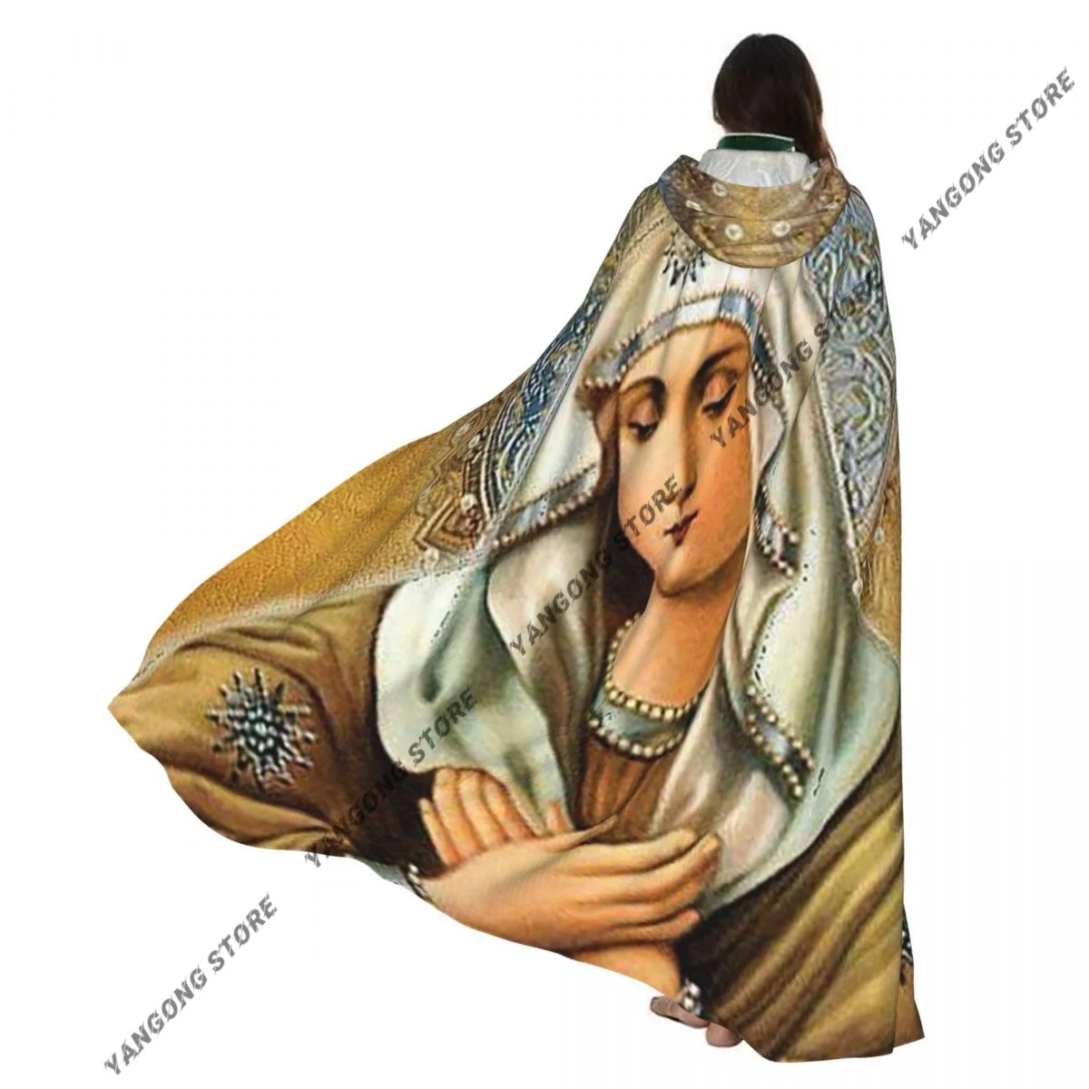 Guadalupe Virgin Mary Jesus Cloak Hooded Cosplay Costume Halloween Adult Long Party Cape