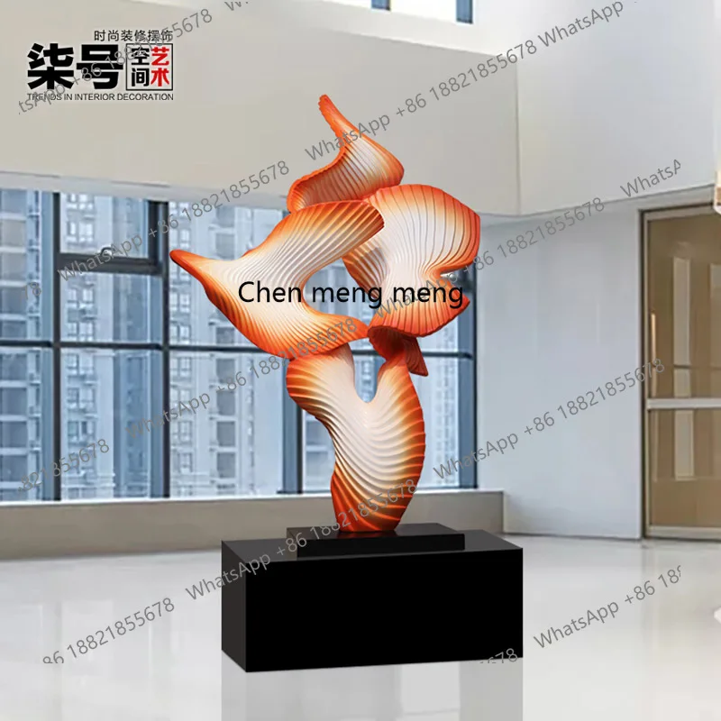 

Large floor-to-ceiling ornaments in the hotel lobby, modern creative abstract sculptures, soft furnishings