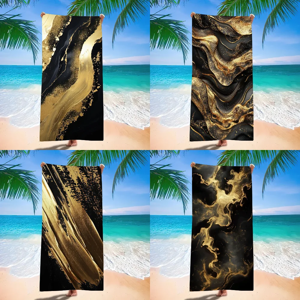 

Fashion print B-Black gold Towel Beach Towel Large Size Outdoor Travel Camping Absorbent toallas Towels Summer Swimming