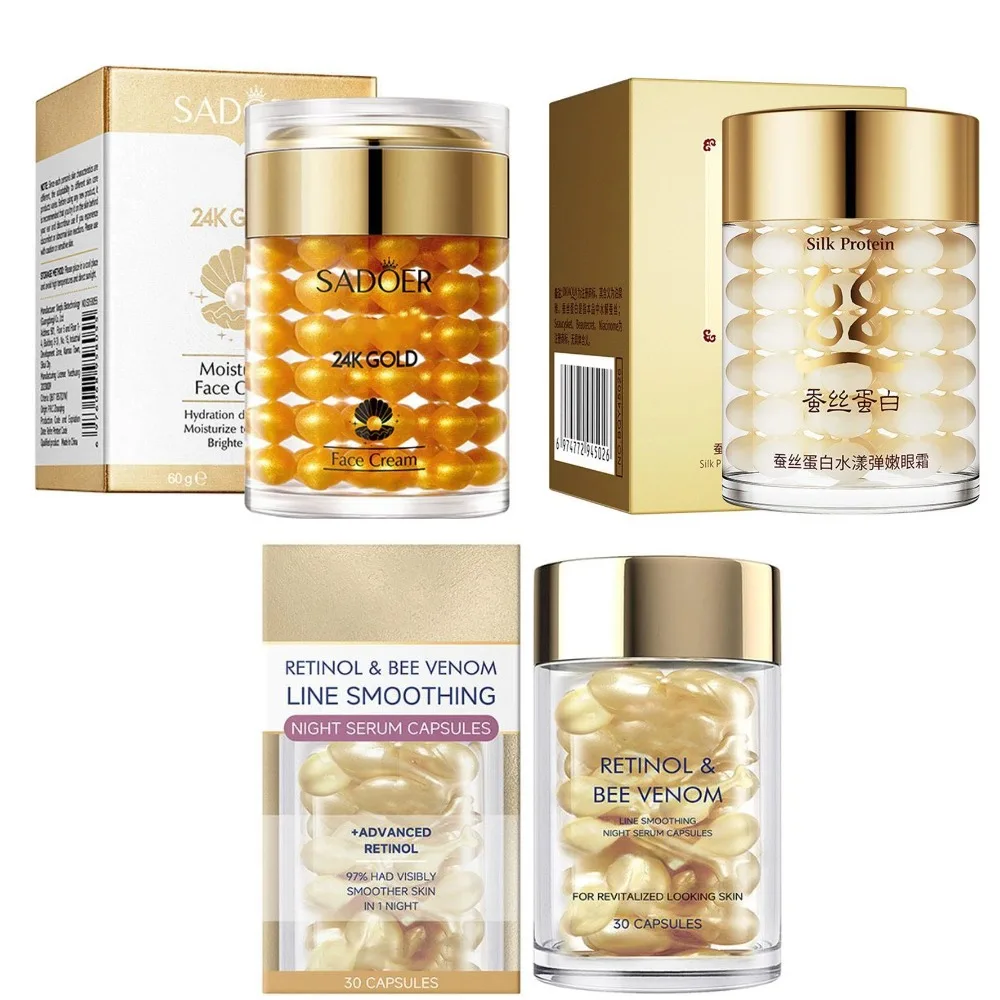 Retinol Face Cream Firming Capsule Serum 24K Gold Pearl Collagen Whitening Moisturizing Face Skin Care Dragon's Blood Cream