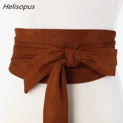 Helisopus 2024 Nuove cinture in pelle scamosciata per le donne Corsetto Cammello Autunno Inverno Cintura in vita Cintura femminile Solido Papillon Cinture larghe