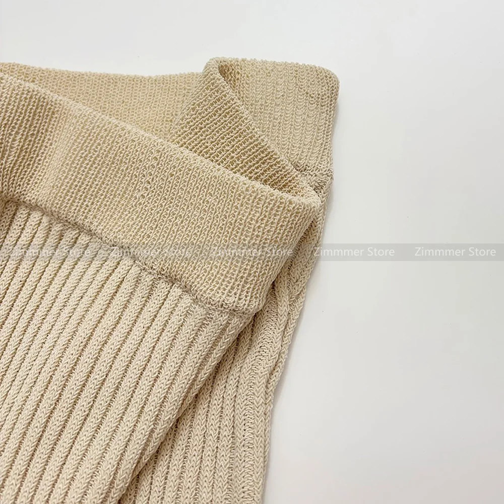 Minimalist Niche ~ Solid Colour Cotton Crochet Stretch Vertical Stripe Skinny Knit Wrap Hip Half Skirt