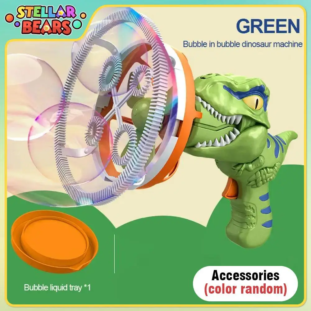 Handheld Dinosaur Bubble Gun Kids Toy Automatic Bubble Machine Electric Fans Bubble in Bubble Blowing Tuba Gun Toys Summer Gift