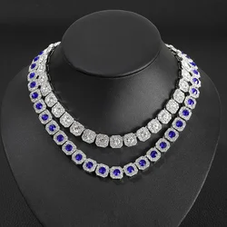 New Design Tennis Chain Choker Necklace Hip Hop Paved Bling Pink Blue Square Cz Iced Out Link Chain Jewelry Gifts