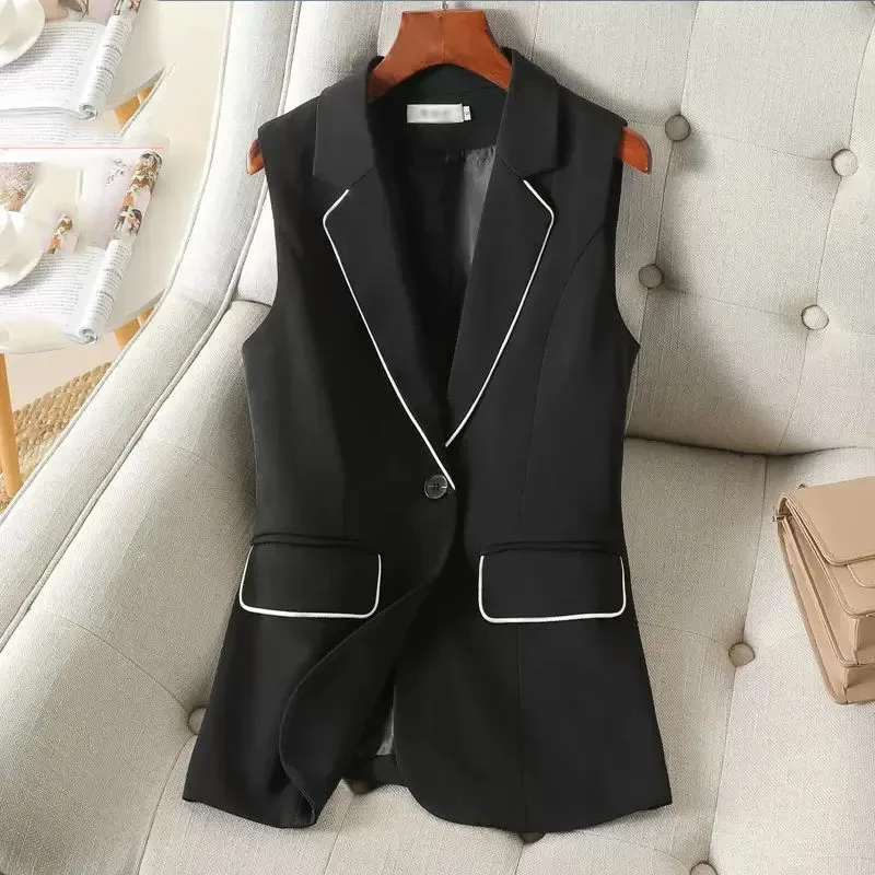 

Korean Ladies Versatile Blazer Sleeveless Coat Spring Women Solid Color Suit Waistcoat Tops Female With Lining Cloth Vest Jacket