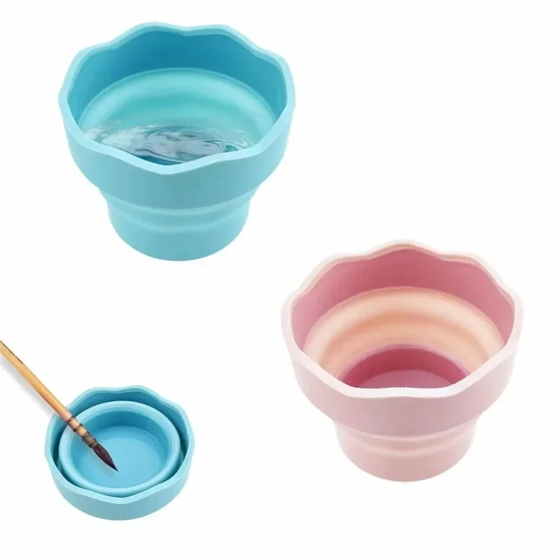 Silicone Watercolor Paint Washing Bucket Portable Scalable Telescopic Cup Folding Brush Washer Collapsible Paint Brush Cleaner