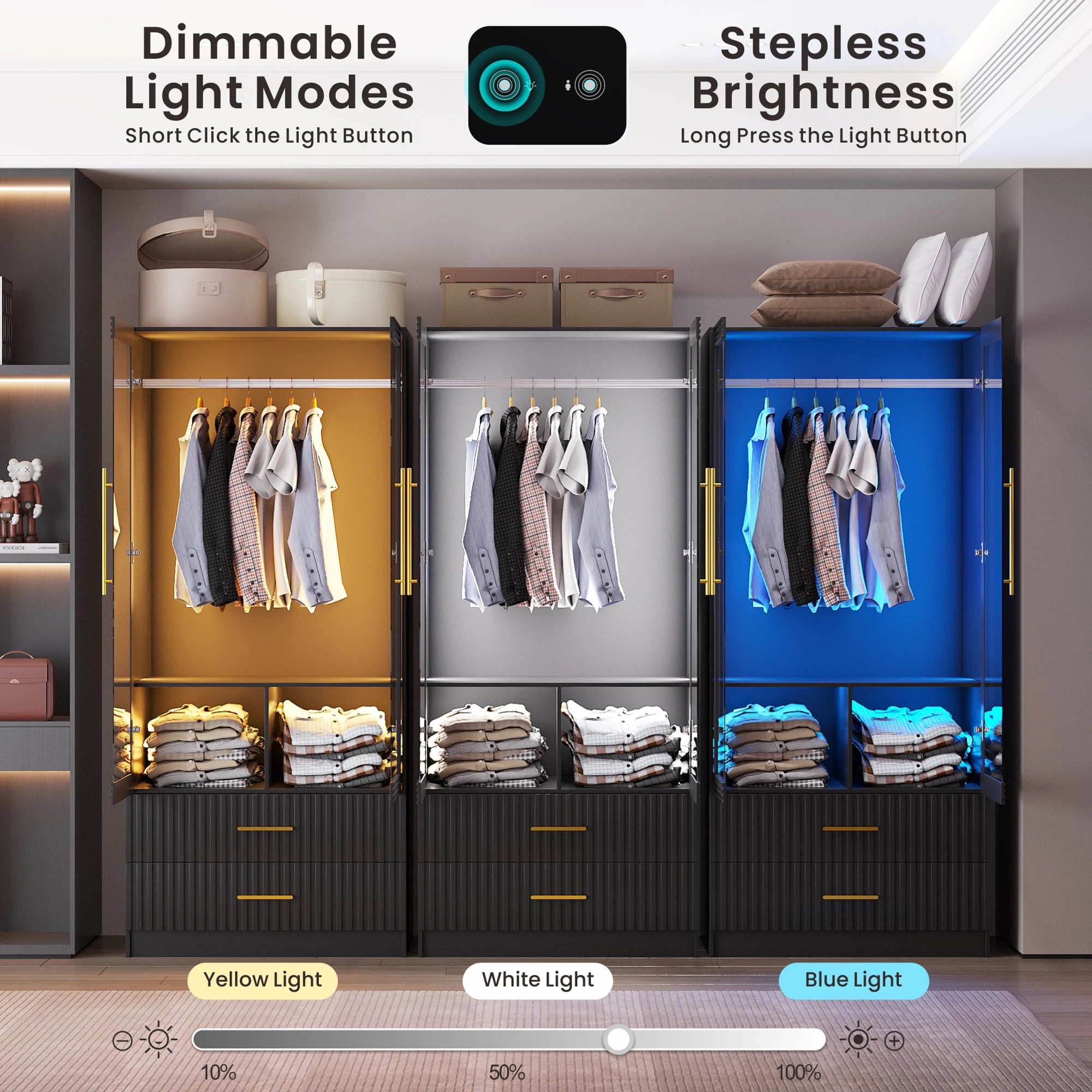 JDPAG 옷장 옷장형 수납장(문 포함), 71인치 옷걸이 봉이 있는 의류 보관 캐비닛