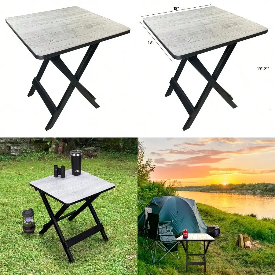 

19-inch Plastic Folding Outdoor Camping Side Table Gray Wood Grain Suitable for Parks, Outdoor Camping, Picnics