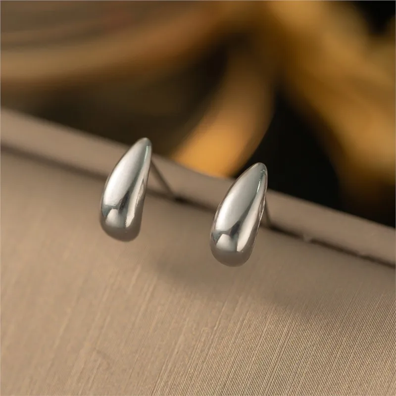 ANENJERY 316L Stainless Steel Smooth Water Drop Stud Earrings for Women Fashion Minimalism Earrings Jewelry Accessory