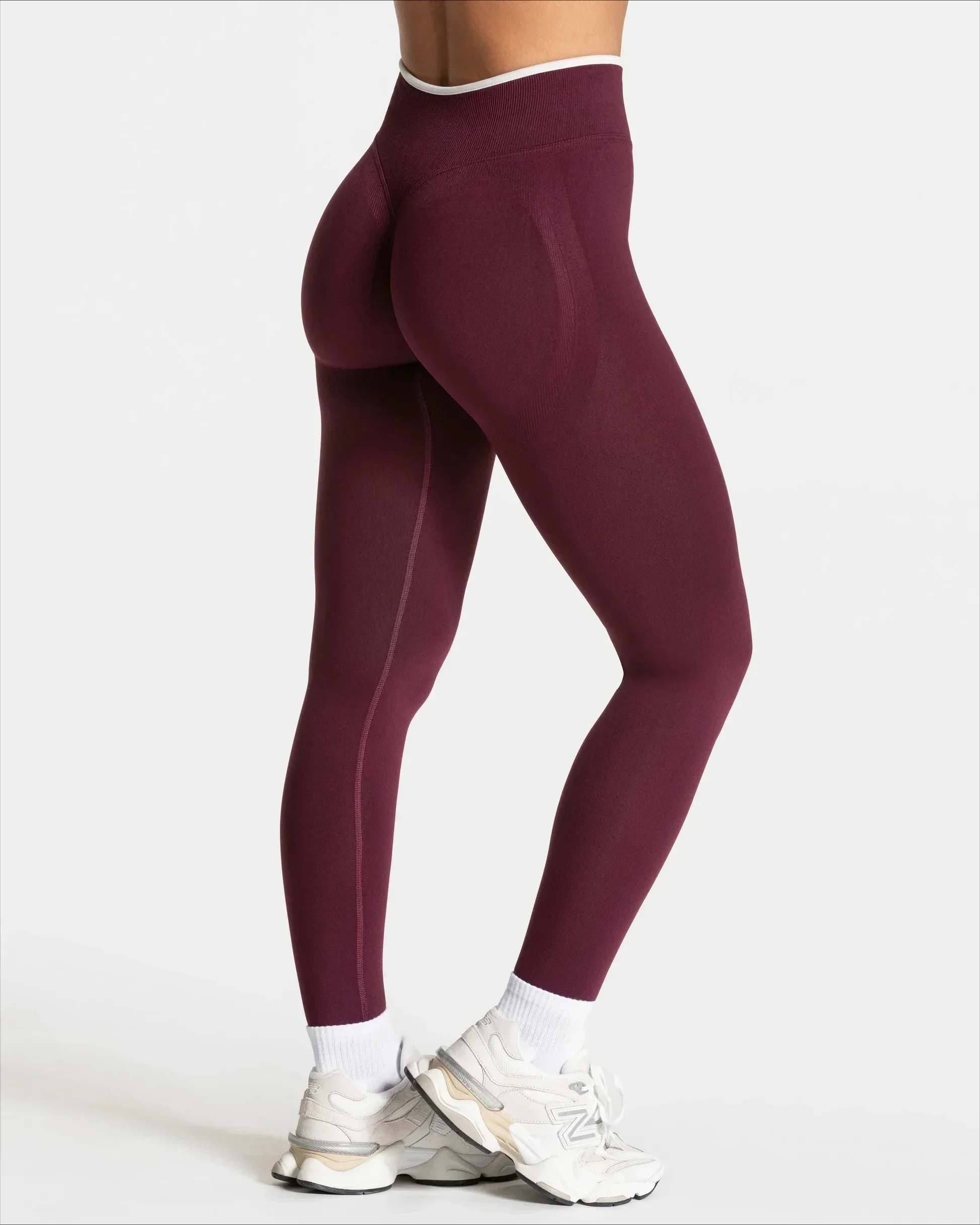 Nahtlose Sport-Leggings für Damen, weißer Rand, Taille, eng, hohe Taille, Hüftheben, Yoga-Hose, Fitnessstudio, Lauftraining, einfarbige Hose – Detail 30