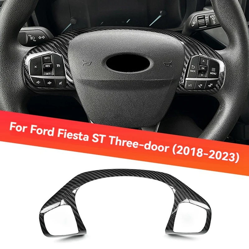 Super Sale Real Carbon Fiber Car Steering Wheel Cover Trim for Ford Fiesta ST 2018-2023 Interior Accessories