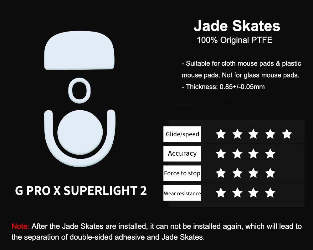 Jade Speed PTFE Mouse Skates for Logitech G Pro X Superlight 2 Rounded Edges Ultra Smooth Replacement Feet
