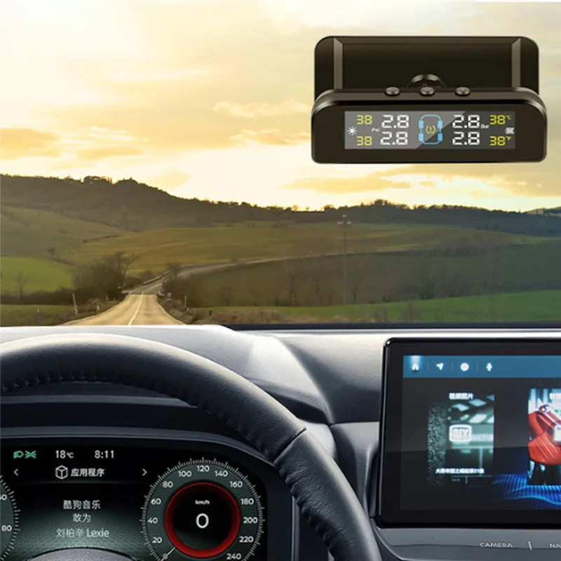 

Wireless Solar Powered TPMS Monitor System With External Tire Pressure Sensor Car Tire Pressure Alarm-A28K