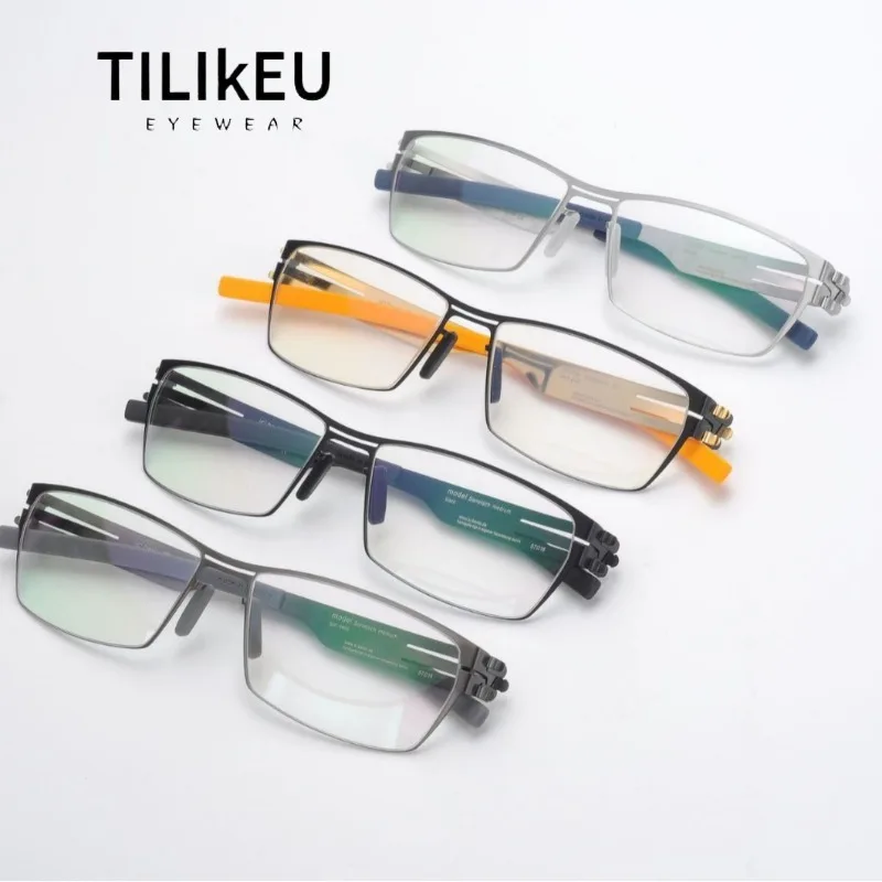 German-Style Ultra-Light Elasticity Thin Steel Business Men's Glasses Frames Retro Square Full Rim Screwless Eyeglasses Eyewear