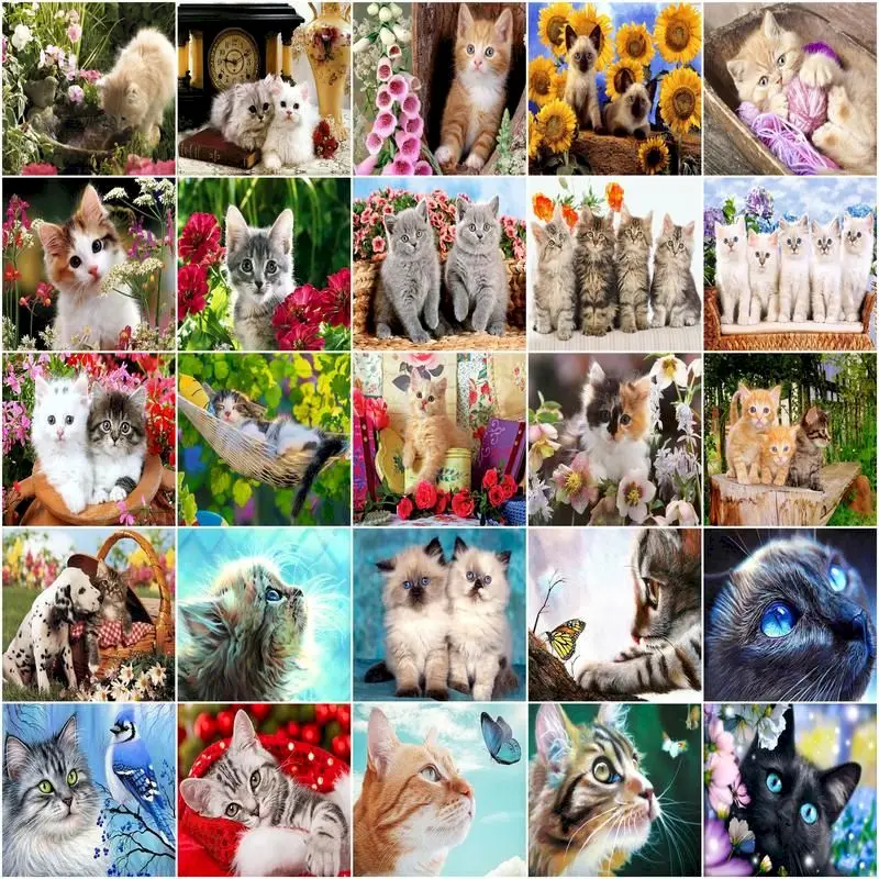 2026-5D DIY Diamantmalerei, Katze, Diamantstickerei, Blumenlandschaft, Strass, Mosaik, Tiere, Handgefertigt, Geschenk, Wanddekoration